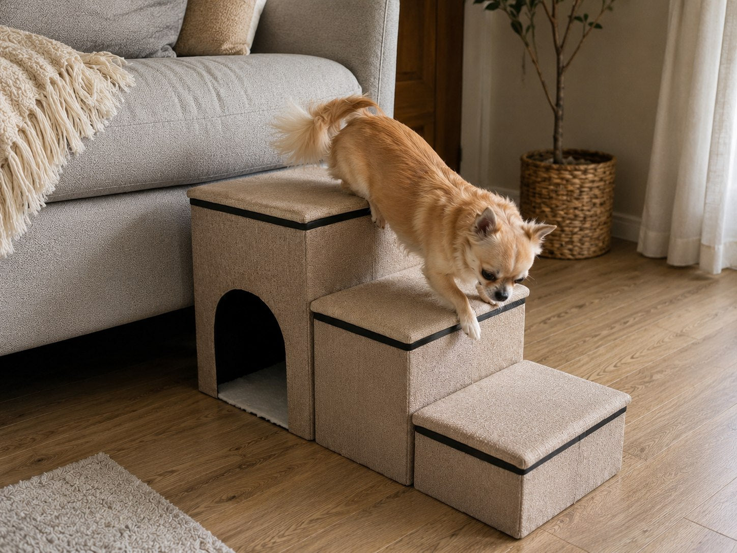 Folding Pet Stairs With Storage Box